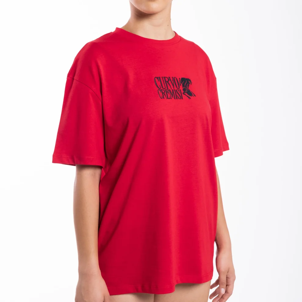 Curvo Cremisi - Oversized Embroidered Tshirt