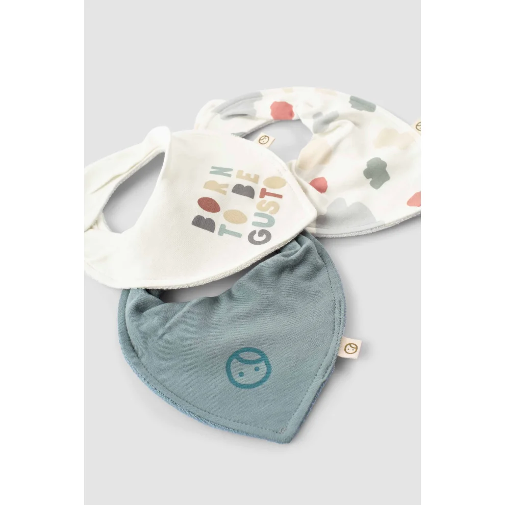 Little Gusto - 3 Piece Liquid Proof Organic Cotton Bandana Apron Set With Animal Pattern