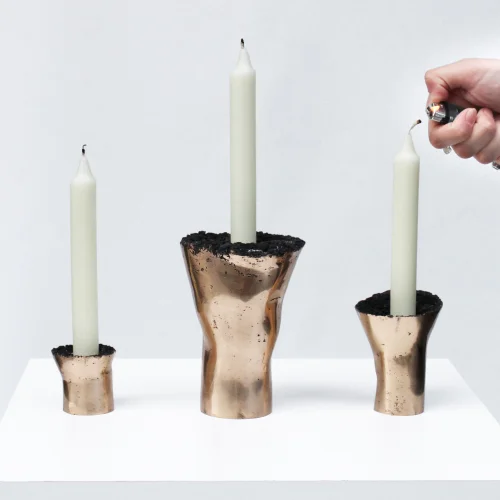 Studio Sunt - Sprue Cast Bronze Candlesticks Set Of 3  - |