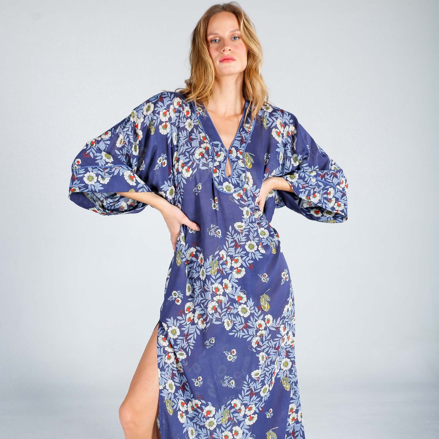 Joy Flower Indigo Kaftan Dress