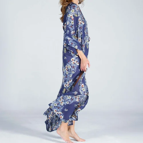 The Beach - Joy Flower Indigo Kaftan Elbise