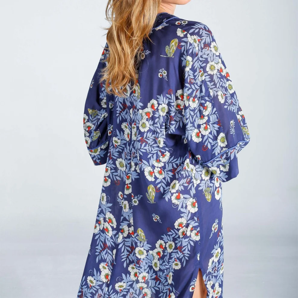 The Beach - Joy Flower Indigo Kaftan Elbise