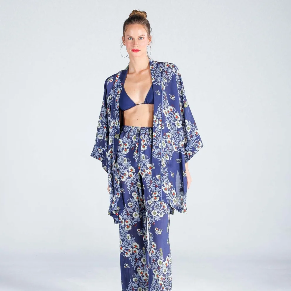 The Beach - Joy Flower Indigo Kısa Kimono