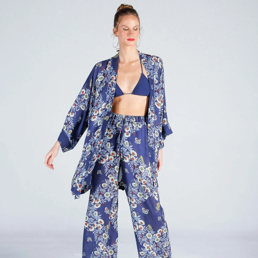 The Beach - Joy Flower Indigo Kısa Kimono