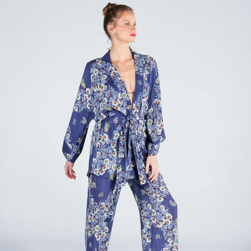 The Beach - Joy Flower Indigo Kısa Kimono