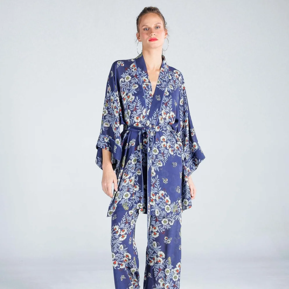 The Beach - Joy Flower Indigo Kısa Kimono