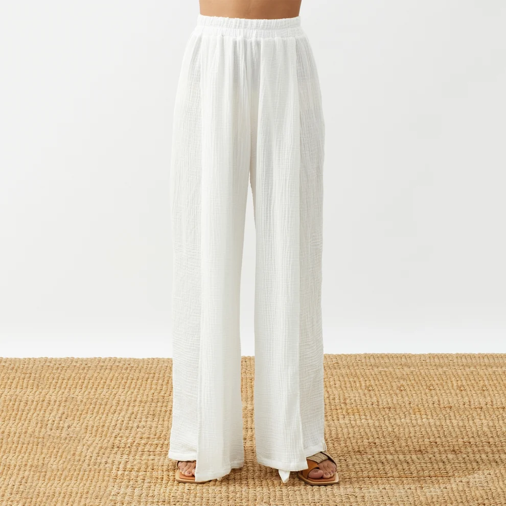 Why Emma - Palazzo Trousers With Split White One Size