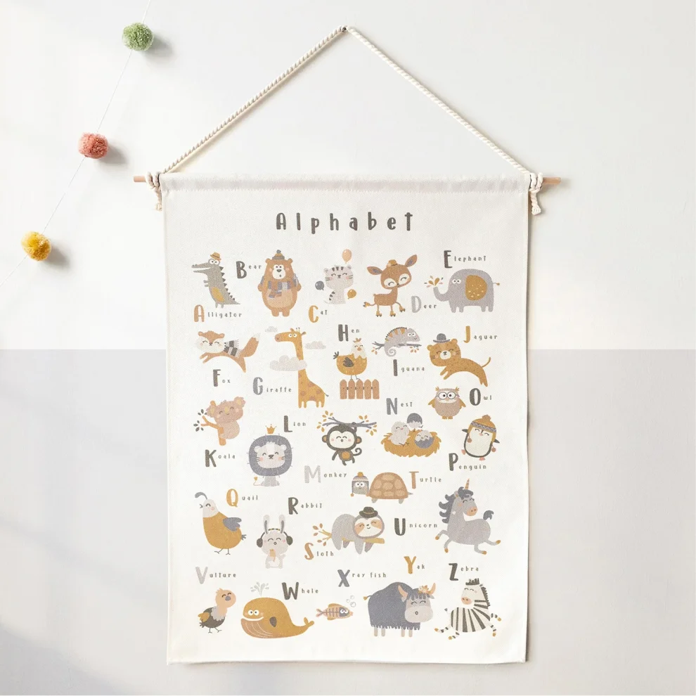 Jüppo - English Alphabet Wall Tapestry, Organic Natural Cotton