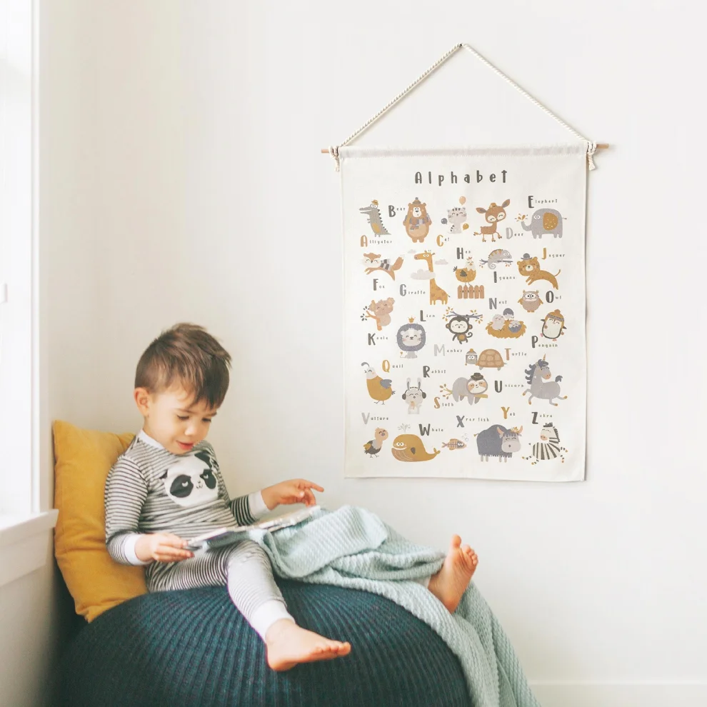 Jüppo - English Alphabet Wall Tapestry, Organic Natural Cotton