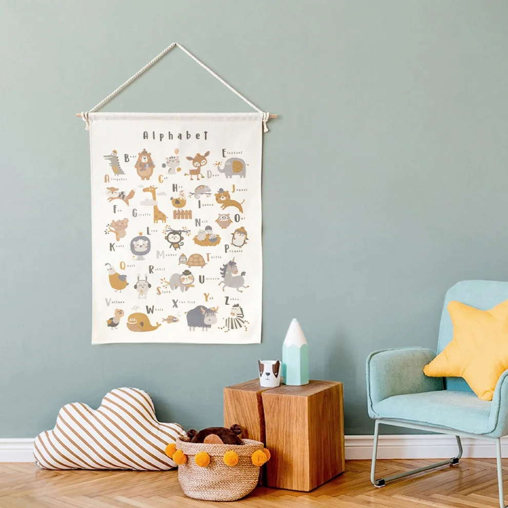 Jüppo - English Alphabet Wall Tapestry, Organic Natural Cotton