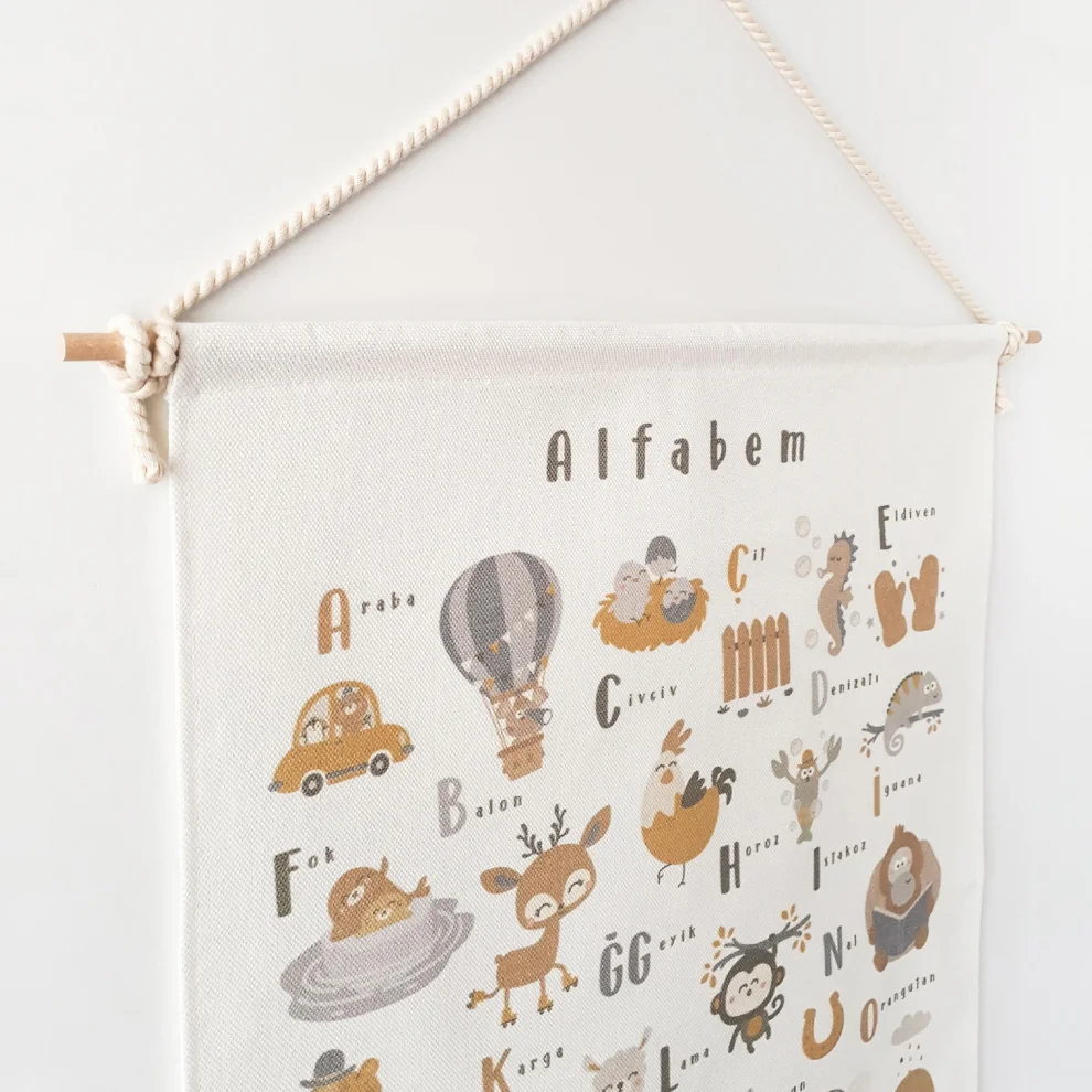 Jüppo - Turkish Alphabet Wall Tapestry, Organic Natural Cotton