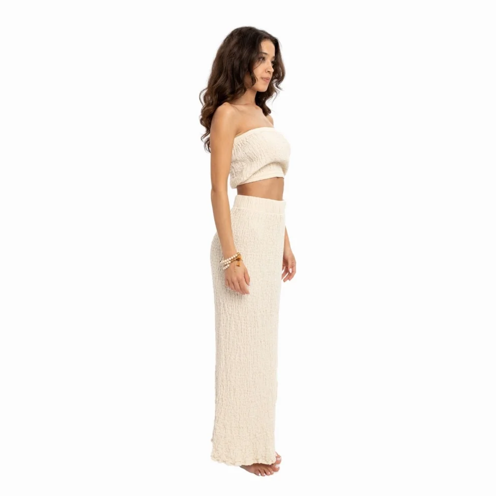 Husufi - Blaze Naturel Crinkle One Side Slit Skirt