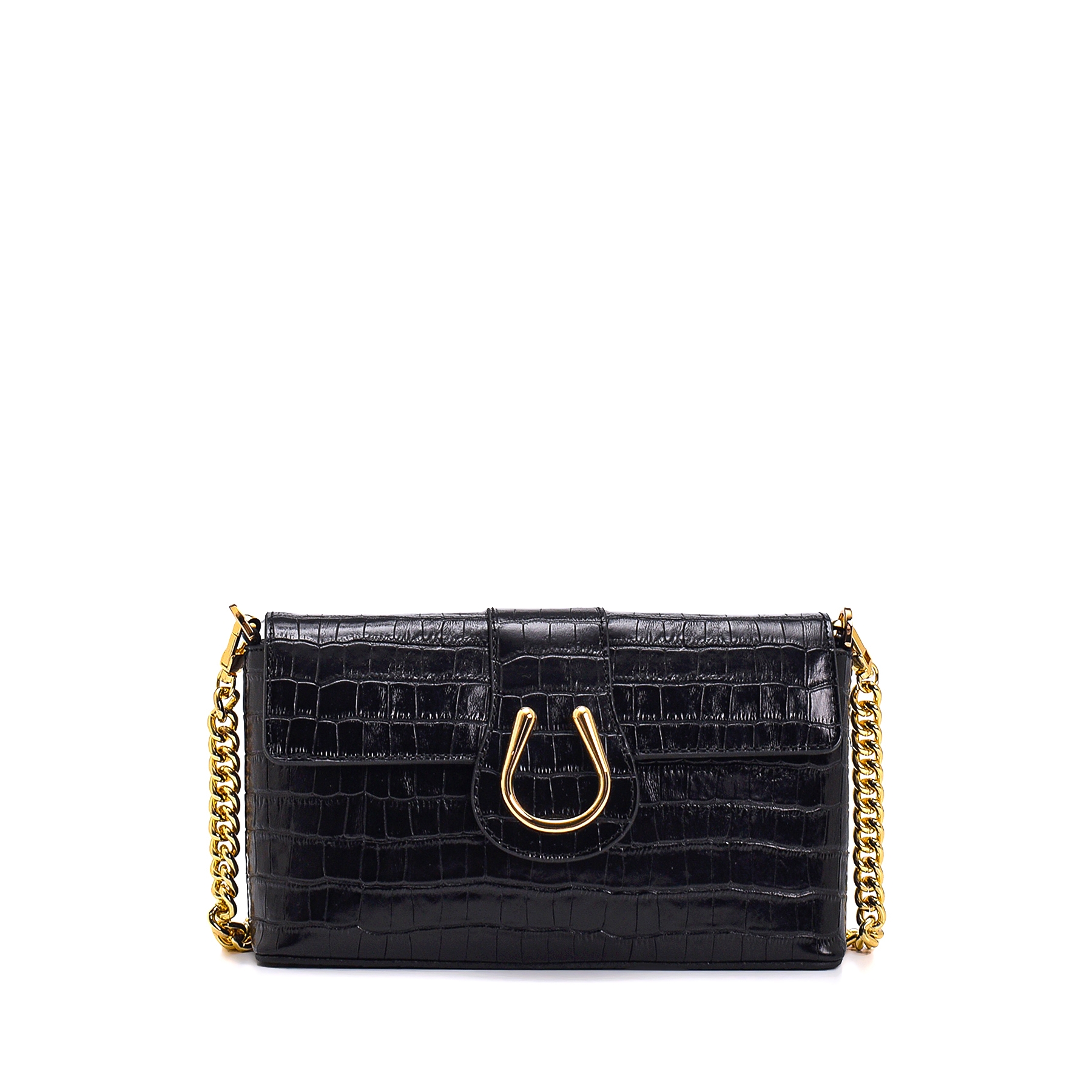 Croco Print Leather Kar Shoulder Bag