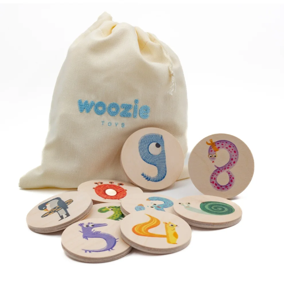 Woozie Toys - Canavar Rakamlar Eğitici Ve Eğlenceli Ahşap Oyuncak - Hafıza Ve Eşleştirme Oyunu