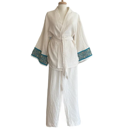 Postbohem - Müslin Kimono Pantolon Set Yegane