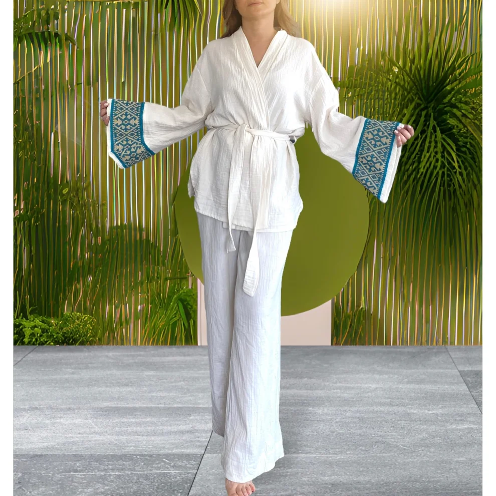 Postbohem - Müslin Kimono Pantolon Set Yegane