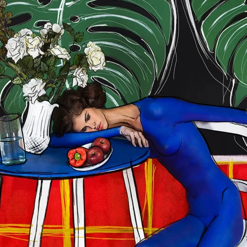 Lovinart - Painted Blue Nude & Still Life By Efren Isaza Baskı