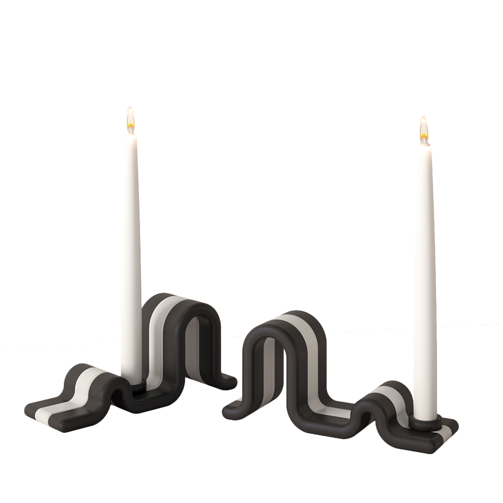 Wave Candle Holder And One Candle Set