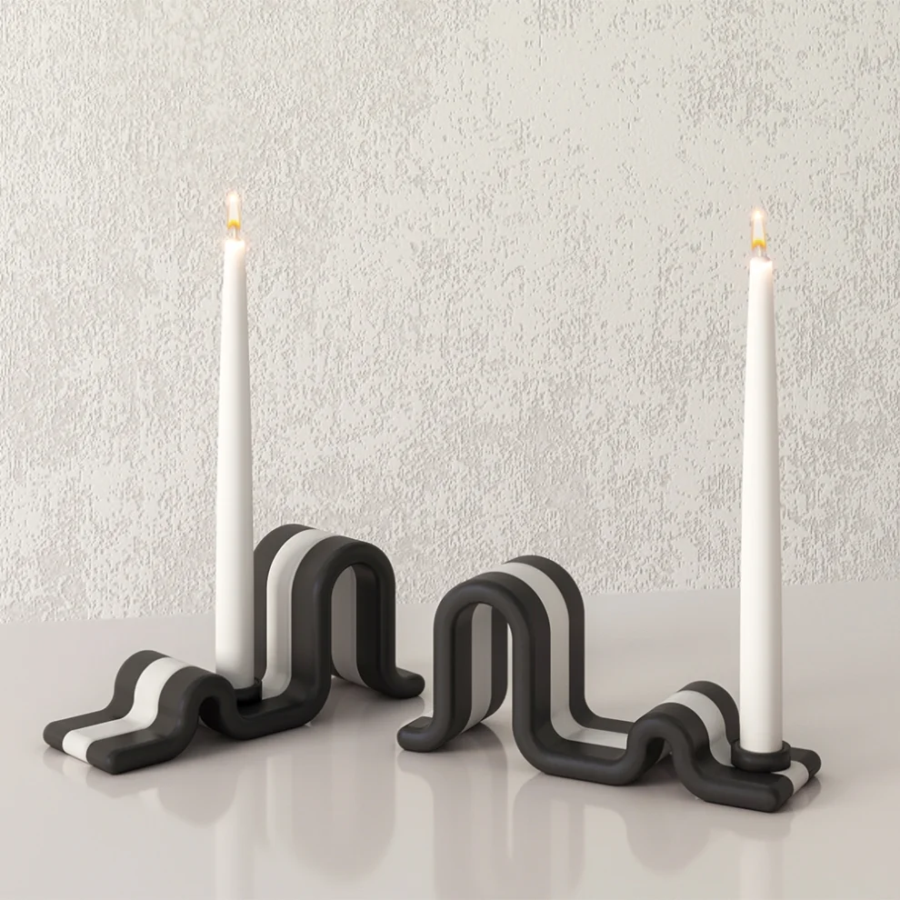 Deek Objects - Wave Candle Holder And One Candle Set