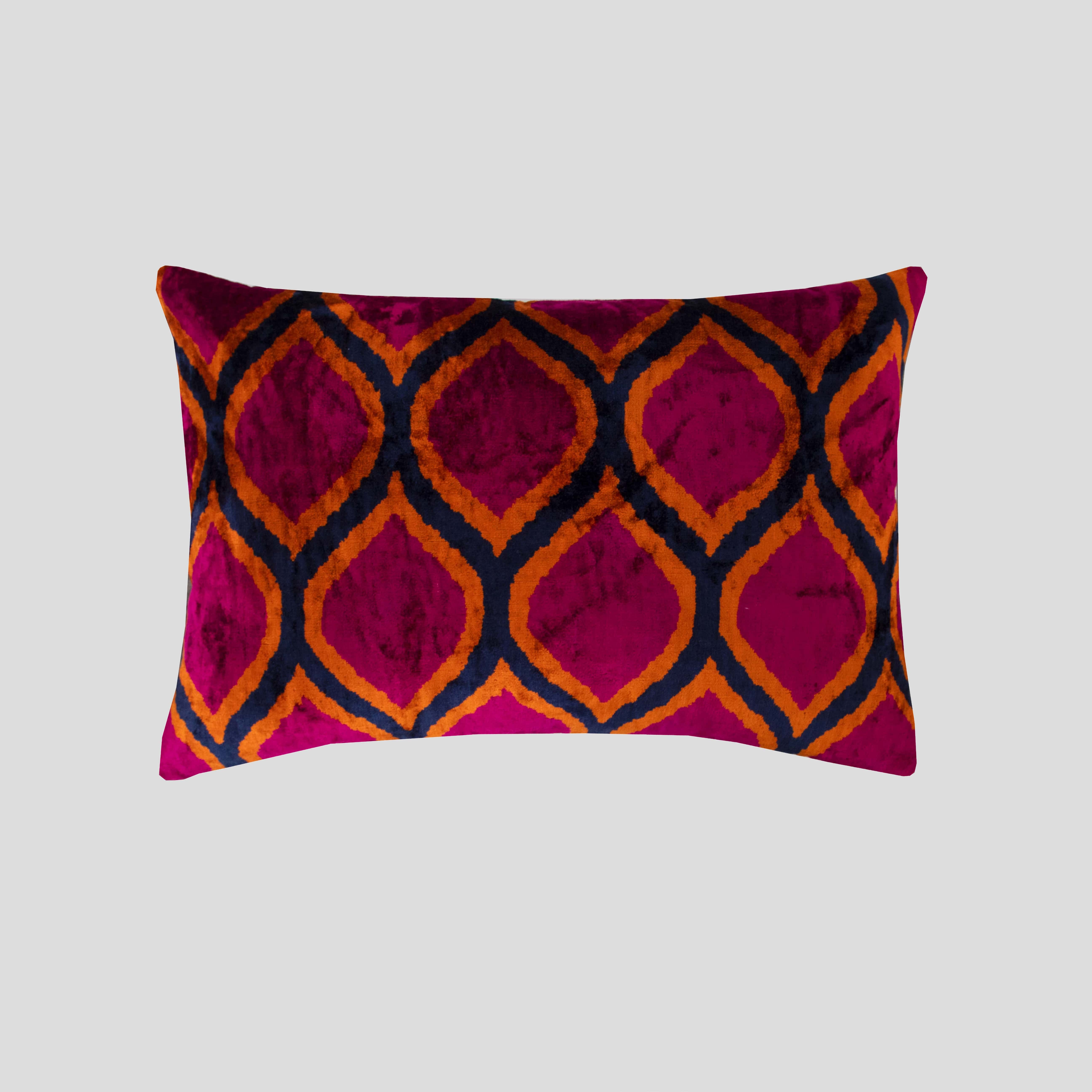 Rectangle Silk Velvet Ikat Pillow -xvıı