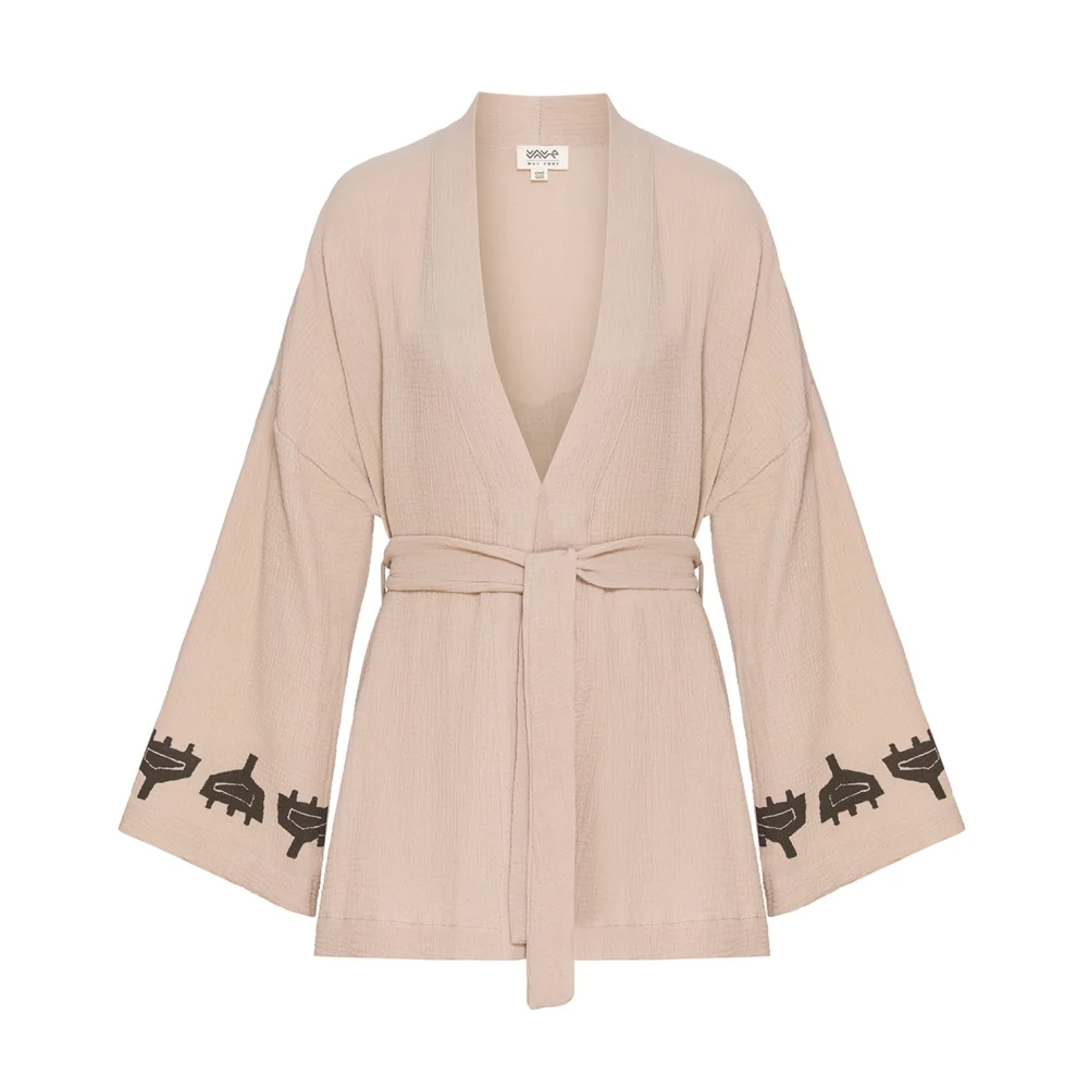 Why Emma - Muslin Short Eye Print Detailed Kimono