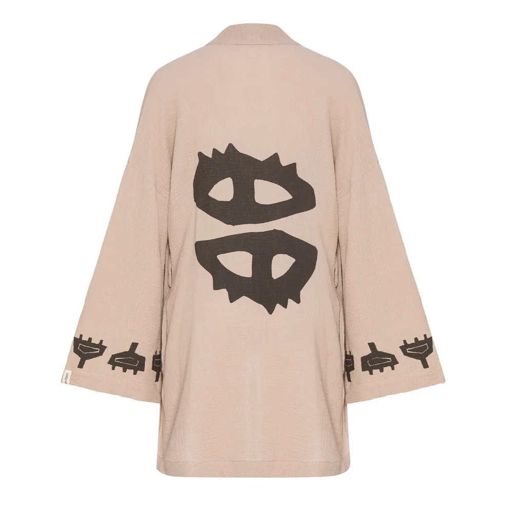 Why Emma - Muslin Short Eye Print Detailed Kimono