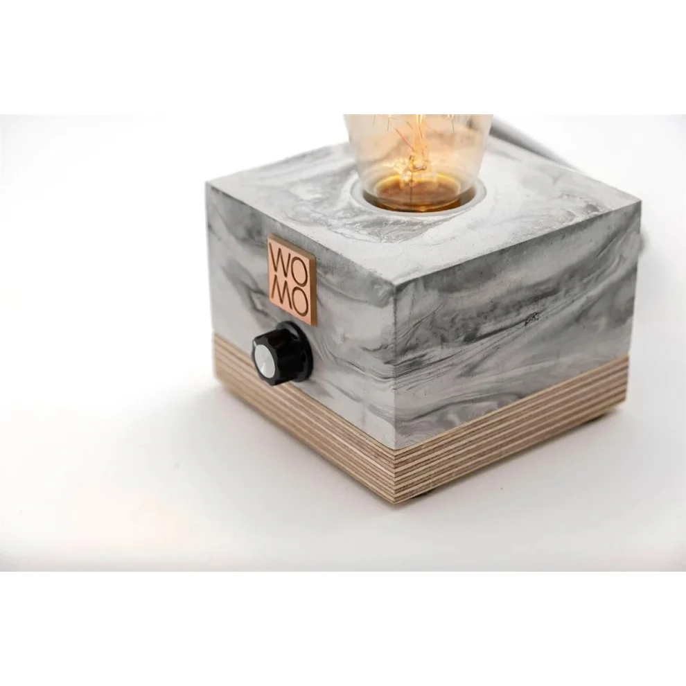 Womodesign - Marble Textured Concrete Table Lamp With Dimmer - Cylinder