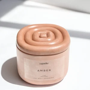 Amber Beton Kap Ahşap Fitil Soya Mum