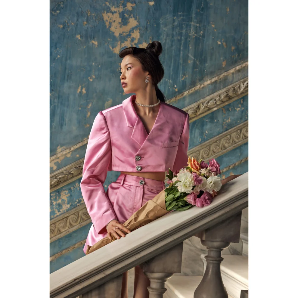 Flainer - Raspberry Heart Stone Satin Jacket