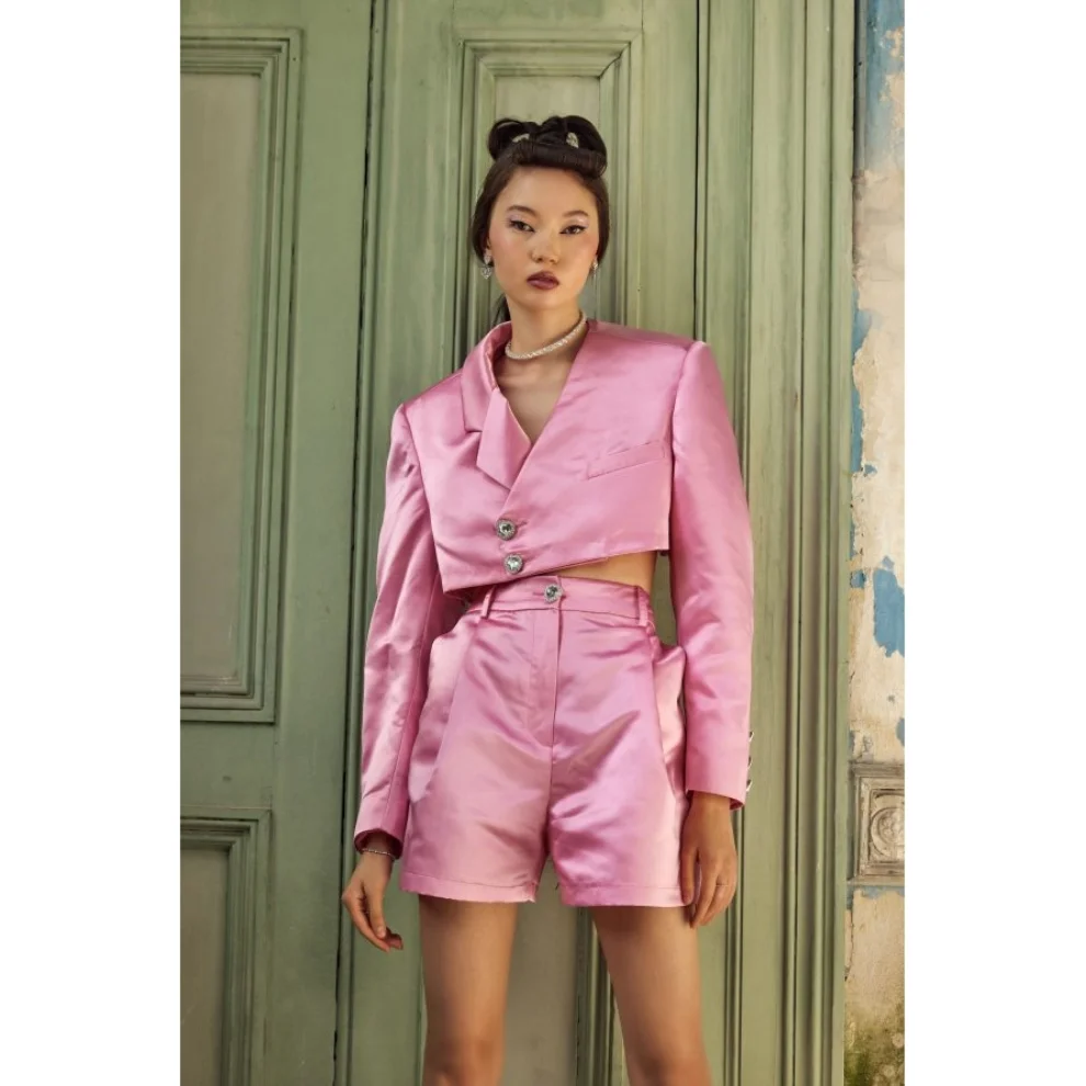 Flainer - Raspberry Heart Stone Satin Jacket