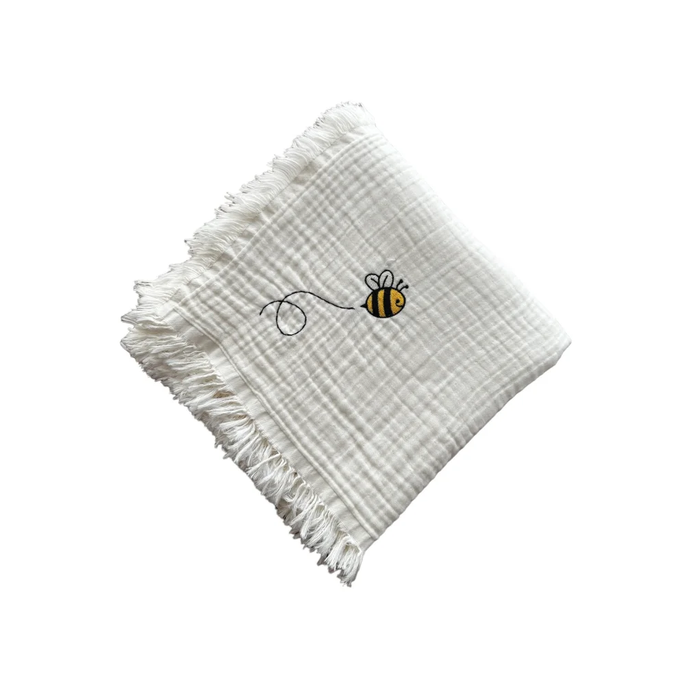 Happy Hands - Bee Embroidered 4-ply Muslin Blanket