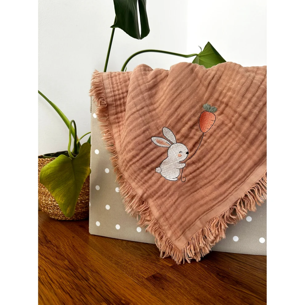 Happy Hands - Rabbit Embroidered 4-ply Muslin Blanket