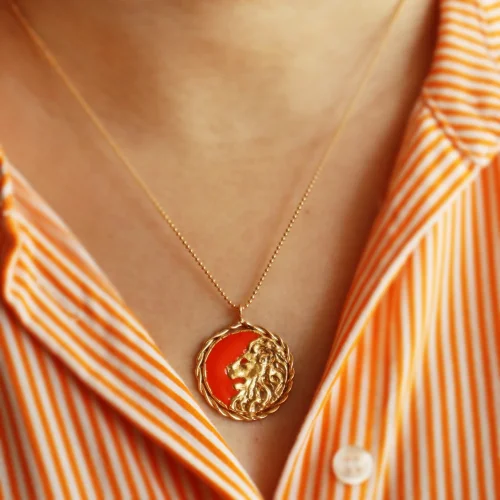 Atölye Lup - Orange Lion Medallion Necklace