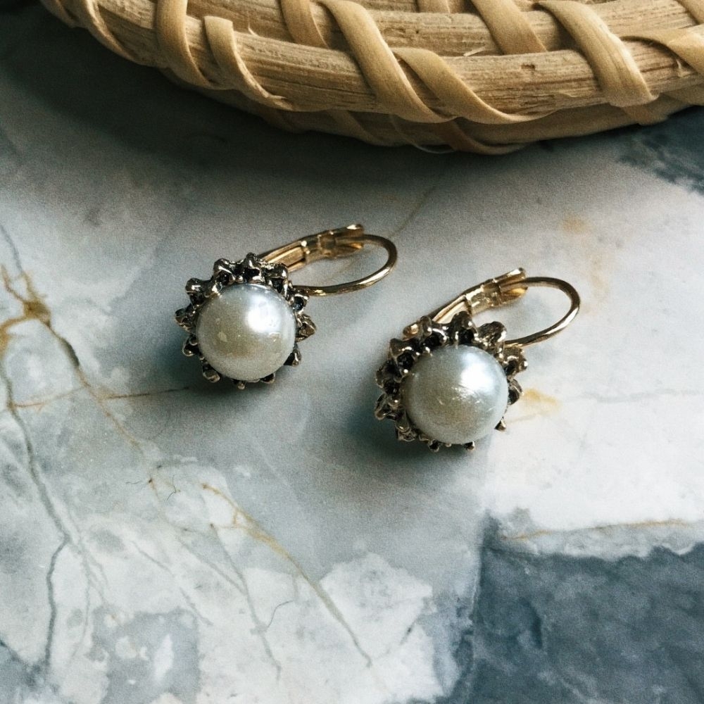 Pearl Stone Gold Color Earrings