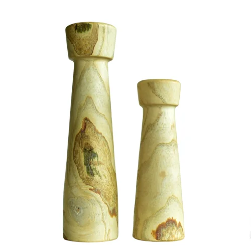 Kabuk Woodworks - King&queen Candleholder/ Vase Set Of 2