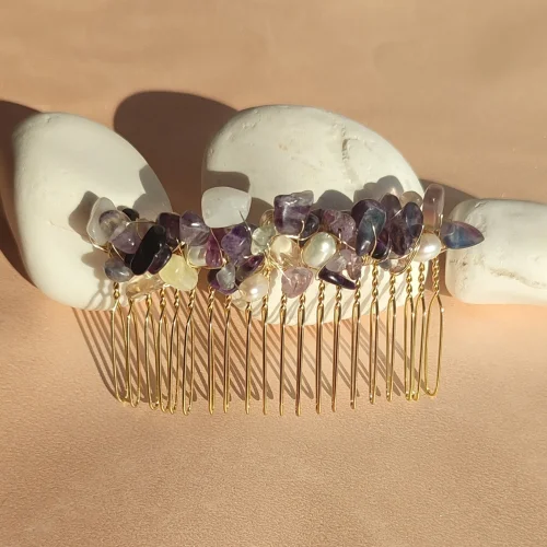 Alin Atelier - Fluorite And Pearl Stone Gold Comb Buckle
