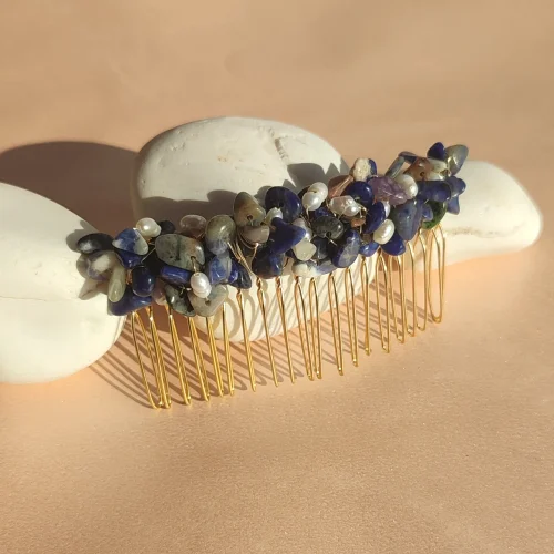 Alin Atelier - Lapis And Pearl Stone Gold Comb Buckle