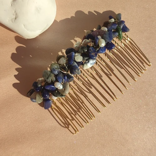 Alin Atelier - Lapis And Pearl Stone Gold Comb Buckle