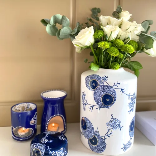 Sade Ceramic - Bluetit Kapaklı Vazo