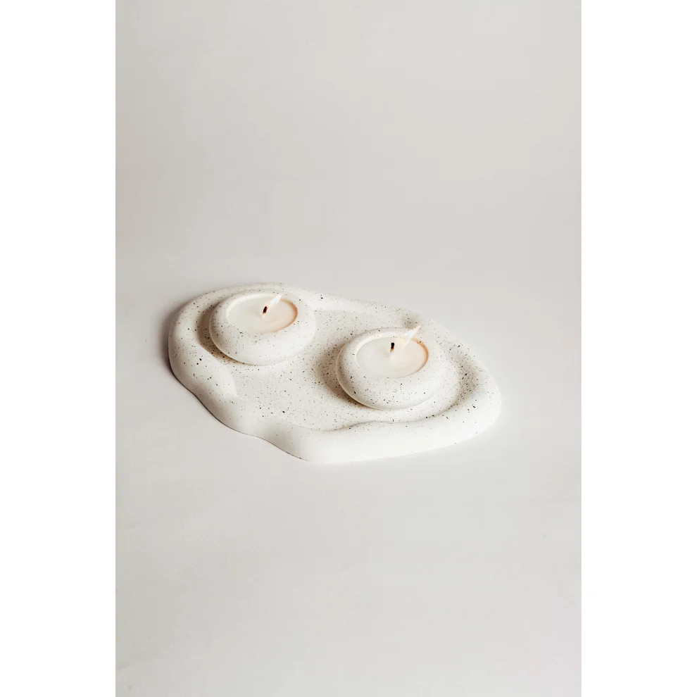 Bihter Soydar - Set Of 2 Granite Effect Cloud Plate Soy Candles