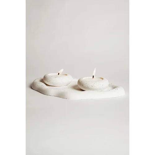 Bihter Soydar - Set Of 2 Granite Effect Cloud Plate Soy Candles