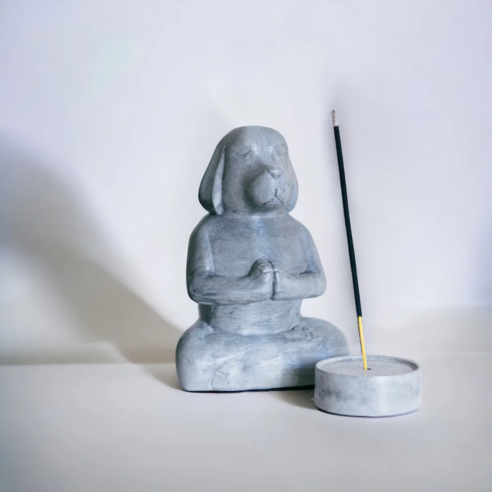 JOMO TASARIM - Concrete Meditation Cat Figurine And Incense Holder