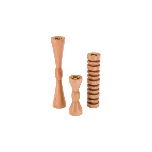 Massello Design - Bella 3-piece Wooden Candlestick & Candle Holder