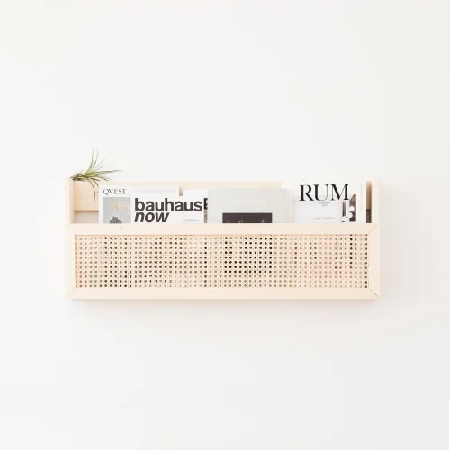 Lamoneta Design - Stylish Nordic Rattan Wooden Magazine Shelf