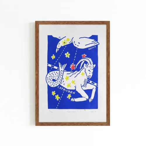 Çaçiçakaduz - Capricorn Limba Wood Framed Lino Print