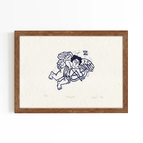 Çaçiçakaduz - Cupid Limba Wood Framed Lino Print