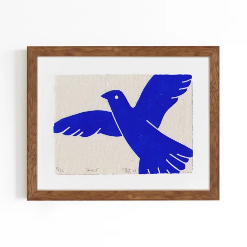 Çaçiçakaduz - Dove 3 Limba Wood Framed Lino Print
