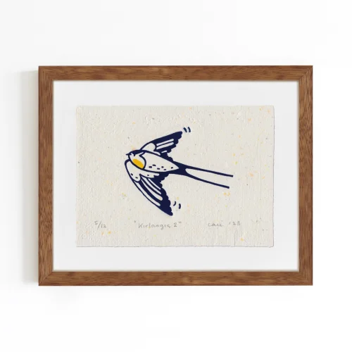 Çaçiçakaduz - Kırlangıç 2 Limba Wood Framed Lino Print
