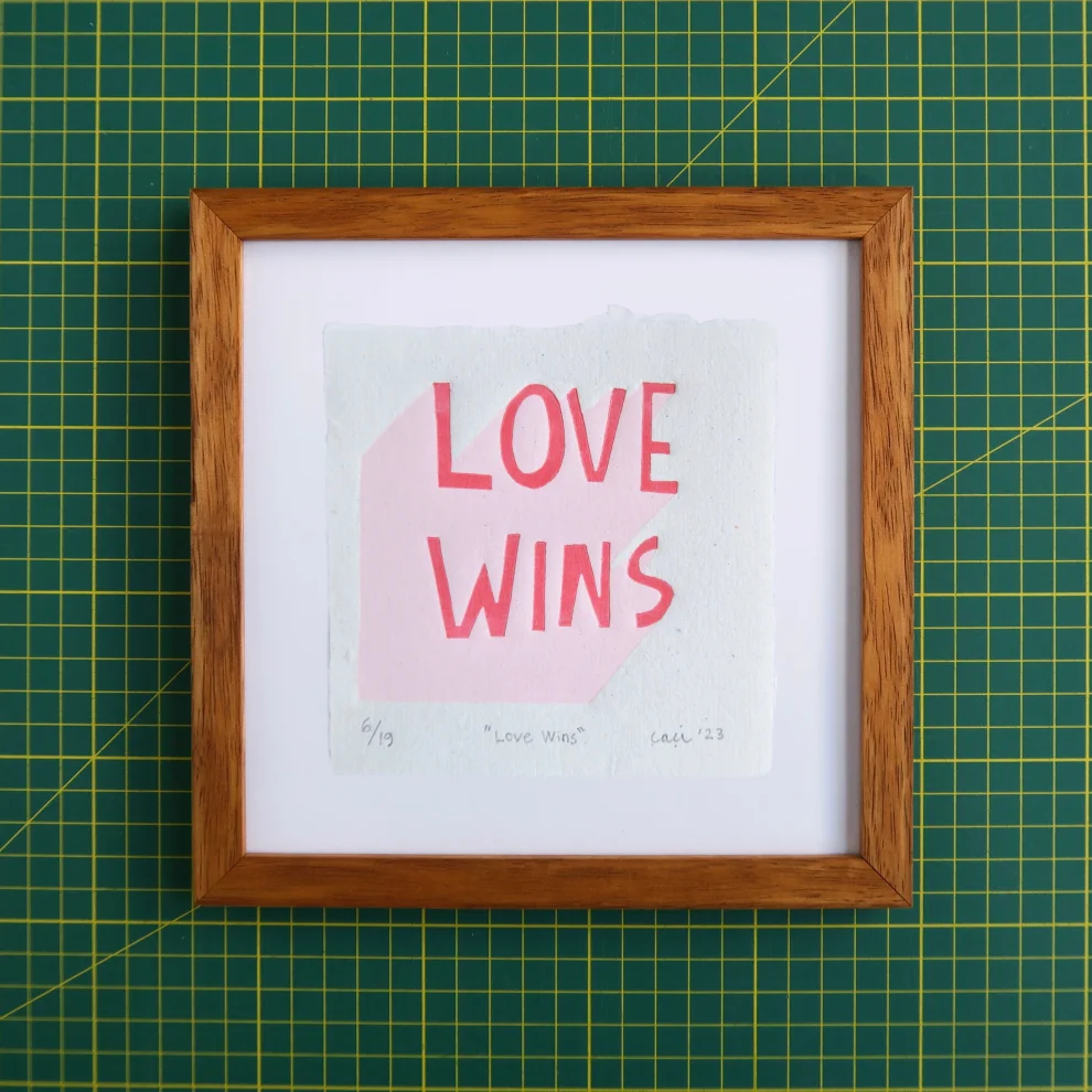 Çaçiçakaduz - Love Wins Limba Wood Framed Lino Print