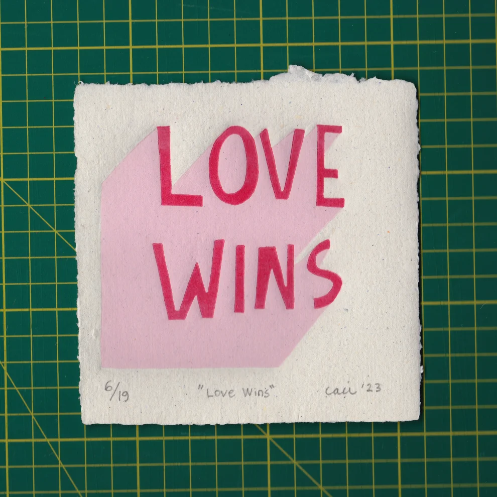 Çaçiçakaduz - Love Wins Limba Wood Framed Lino Print